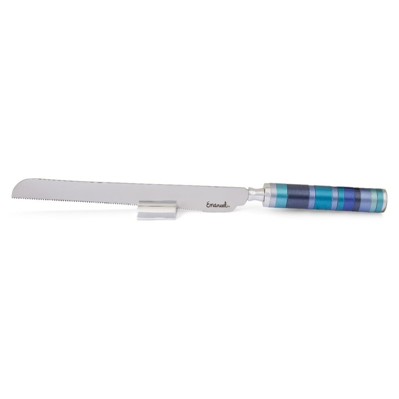 Yair Emanuel Colorful Rings Challah Knife With Mini Salt Shaker (Choic